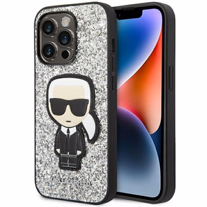 Karl Lagerfeld KLHCP14LGFKPG iPhone 14 Pro 6.1 kietasis dėklas sidabrinis blizgios dalelės Ikonik