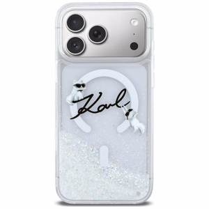 Karl Lagerfeld Liquid Glitter Karl Script Logo MagSafe Dėklas for iPhone 17 Pro Max - Clear