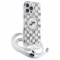 Karl Lagerfeld IML per petį monograminis Karl ir Choupette galvos MagSafe dėklas iPhone 16 Pro - skaidrus
