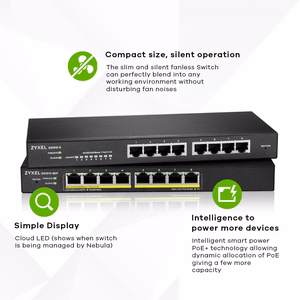 Zyxel GS1915-8EP Valdomas L2 Gigabit Ethernet (10/100/1000) Maitinimas per Eternetą (PoE) Juoda