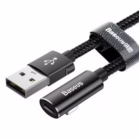 USB kabelis Baseus "Rythm" juodas "Lightning" 120cm / 90'' laipsnių + "Lightning" išėjimas