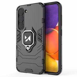 Wozinsky Ring Armor dėklas telefonui Samsung Galaxy S23 šarvuotas dėklas su magnetiniu laikikliu ir žiedu juodas