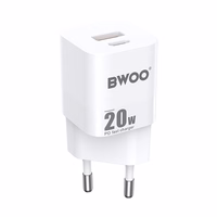BWOO CDA156 PD sieninis įkroviklis 1x USB-C 1v USB 20W baltas