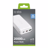 Išorinė baterija SBS TTBB20000PD20W 20000 mAh 20W Power Delivery su MicroUSB, USB-C, USB-A - balta