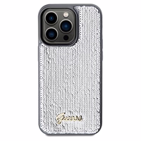 Guess Sequin Script Metal dėklas telefonui iPhone 14 Pro - sidabrinis