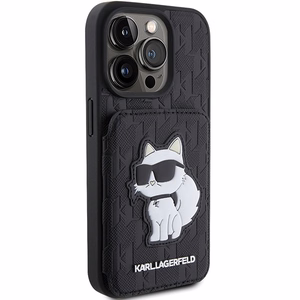Karl Lagerfeld Saffiano Cardslots and Stand Monogram Choupette чехол для iPhone 15 Pro Max - чёрный