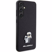 Karl Lagerfeld KLHCS24SPSAKCMPK S24 S921 kietasis dėklas telefonui juodas Saffiano Karl & Choupette Metal Pin