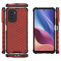 Honeycomb dėklas šarvuotas dėklas su TPU buferiu Xiaomi Redmi K40 Pro+ / K40 Pro / K40 / Poco F3 raudonas