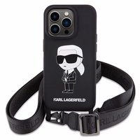 Karl Lagerfeld KLHCP15XSCBSKNK iPhone 15 Pro Max 6.7" kietas dėklas juodas/juodas Crossbody Silikoninis Ikonik
