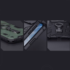 Nillkin CamShield Armor Pro dėklas iPhone 14 Plus šarvuotas dėklas su kameros apsauga ir žiediniu stovu mėlynas