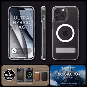 Spigen Ultra Hybrid S Magnetinis dėklas telefonui su stovu iPhone 15 Pro - Skaidrus