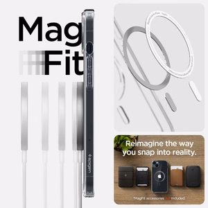 Spigen Ultra Hybrid magnetinis dėklas su MagSafe, skirtas iPhone 14 Plus – skaidriai pilkas