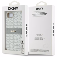 DKNY kartojamo tekstūros rašto su toninėmis juostelėmis iPhone 16e dėklas - smėlio spalvos