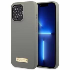 Guess GUHMP13XSPLG iPhone 13 Pro Max 6.7" pilkas/pilkas kietas dėklas Silikoninis logotipas Magnetinis