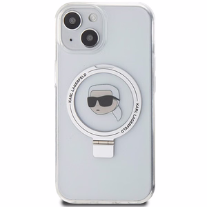 Karl Lagerfeld KLHMP15SHMRSKHH iPhone 15 6.1" baltas/baltas kietas dėklas su žiediniu stovu Karl Head Magnetinis