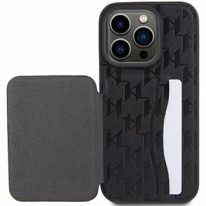 Karl Lagerfeld Saffiano Cardslots and Stand Monogram Choupette чехол для iPhone 15 Pro Max - чёрный