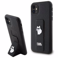 Karl Lagerfeld Gripstand Saffiano Choupette Pins dėklas telefonui iPhone 11 / Xr - juodas