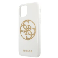 Guess GUHCN65TPUWHGLG iPhone 11 Pro Max baltas kietas dėklas Glitter 4G Circle Logo