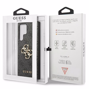 Guess GUHCS23L4GMGGR S23 Ultra S918 pilkas/pilkas kietas dėklas 4G Didelis Metalinis Logotipas
