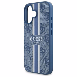 Guess 4G Spausdintos Juostos Magnetinis Dėklas telefonui iPhone 16 - mėlynas
