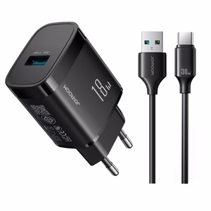 Joyroom JR-TF4 18W sieninis įkroviklis su 3A USB-A - USB-C 1m laidu juodas