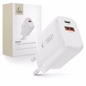 Tech-Protect NCA30 PD 30W QC3.0 USB-A / USB-C sieninis įkroviklis - baltas