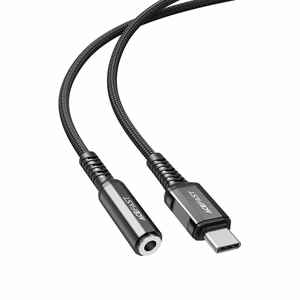 Acefast audio laidas USB Type C - 3.5mm mini jack (female) 18cm, DAC, AUX juodas (C1-07 juodas)