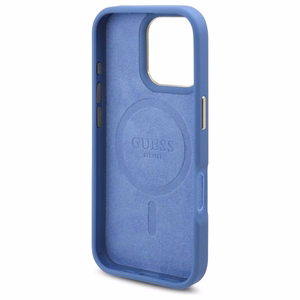 Guess 4G Logotipo plokštelė Magnetinis dėklas telefonui iPhone 16 Pro - mėlynas