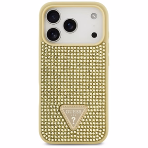 Guess Rhinestone Triangle Logo dėklas telefonui iPhone 17 Pro - auksinė