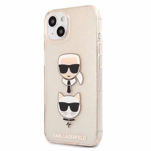 Karl Lagerfeld Glitter Karl's & Choupette Head чехол для iPhone 13 mini - золотой