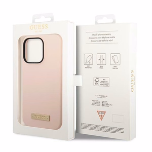 Guess Silicone Logo Plate MagSafe dėklas iPhone 14 Pro, rožinis