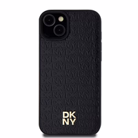 DKNY Odinis monogramos rašto metalinis logotipas Magnetinis dėklas iPhone 15 Plus / 14 Plus - juoda