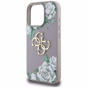 Guess Grained Roses Big 4G Logo dėklas telefonui iPhone 16 Pro - violetinis