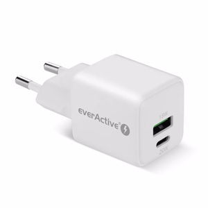 EVERACTIVE tinklo įkroviklis 1× USB, 1× USB-C Quick Charge 3.0 20 W, baltas