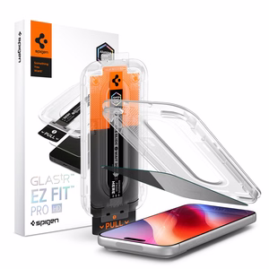 Spigen Glas.tR EZ Fit Pro HD AC privatumo grūdintas apsauginis stiklas, skirtas iPhone 18 Pro