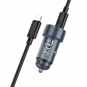 Automobilinis įkroviklis Hoco USB A + USB C QC3.0 PD 30W + kabelis USB C į Lightning Z57A juodas