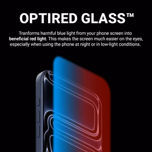 Crong OptiRed Glass grūdintas apsauginis ekrano stiklas su mėlynos šviesos filtru, skirtas iPhone 17 Pro