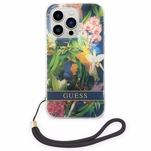 Guess GUOHCP14LHFLSB iPhone 14 Pro 6.1 "mėlynas / mėlynas kietas dėklas Gėlių Dirželis