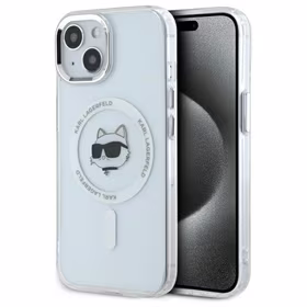 Karl Lagerfeld IML Metalinė Choupette galva MagSafe dėklas iPhone 15 Plus - baltas