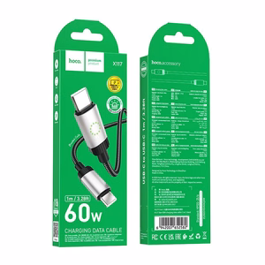 Kabelis USB C į USB C Hoco 3A 60W 1 m X117 juodas