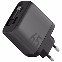 Tinklo įkroviklis Energea Ampcharge Arc 65 USB-A/USB-C + susisukantis laidas USB-C PD/PPS/QC3.0 GaN gunmetal