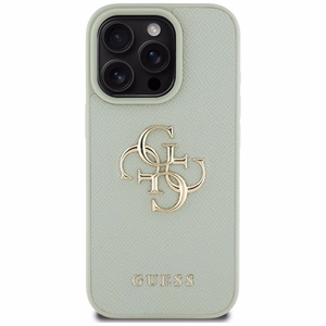 Guess grūdėtos odos mažas klasikinis dėklas su dideliu 4G logotipu iPhone 16 Pro - žalias