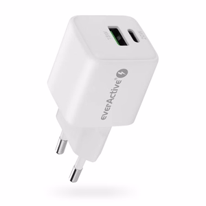 EVERACTIVE tinklo įkroviklis 1× USB, 1× USB-C Quick Charge 3.0 20 W, baltas