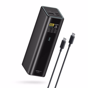 Cuktech PB200U išorinė baterija 20 000 mAh, 210 W, su 2 USB-C ir USB-A jungtimis, TFT ekranu ir 240 W USB-C laidu – juoda