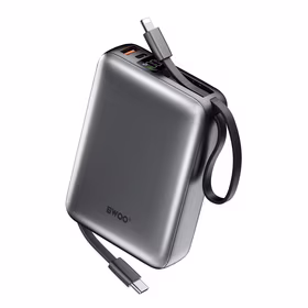 BWOO išorinė baterija P73 22.5W 20000 mAh with 2 built-in cables 1 x USB-C 1 x Lightning juodas
