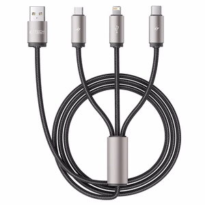 "Tech-Protect UltraBoost 3in1" USB-A - "Lightning" / USB-C / "micro USB 3,5A" laidas 1 m - pilkos spalvos
