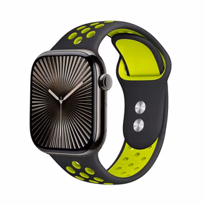 Crong Duo Sport dirželis, skirtas Apple Watch 38 / 40 / 41 / 42 mm, juodas ir žaliųjų citrinų spalvos