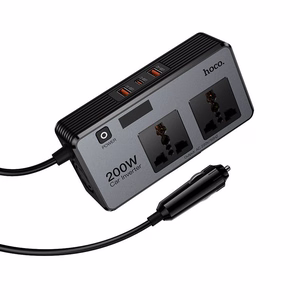 Hoco išmanusis dvigubas automobilinis inverterio įkroviklis 2 žiebtuvėlio lizdai maks. 200W PD66W/1C2A Z66 juodas
