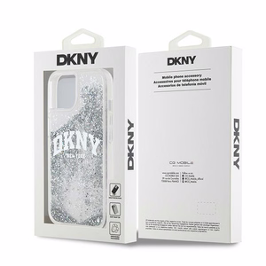 DKNY skystojo blizgučio didelio logotipo dėklas telefonui iPhone 15 / 14 / 13 - baltas