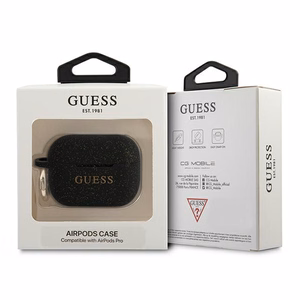 Guess Silikoninis Blizgučių dėklas AirPods Pro - Juodas